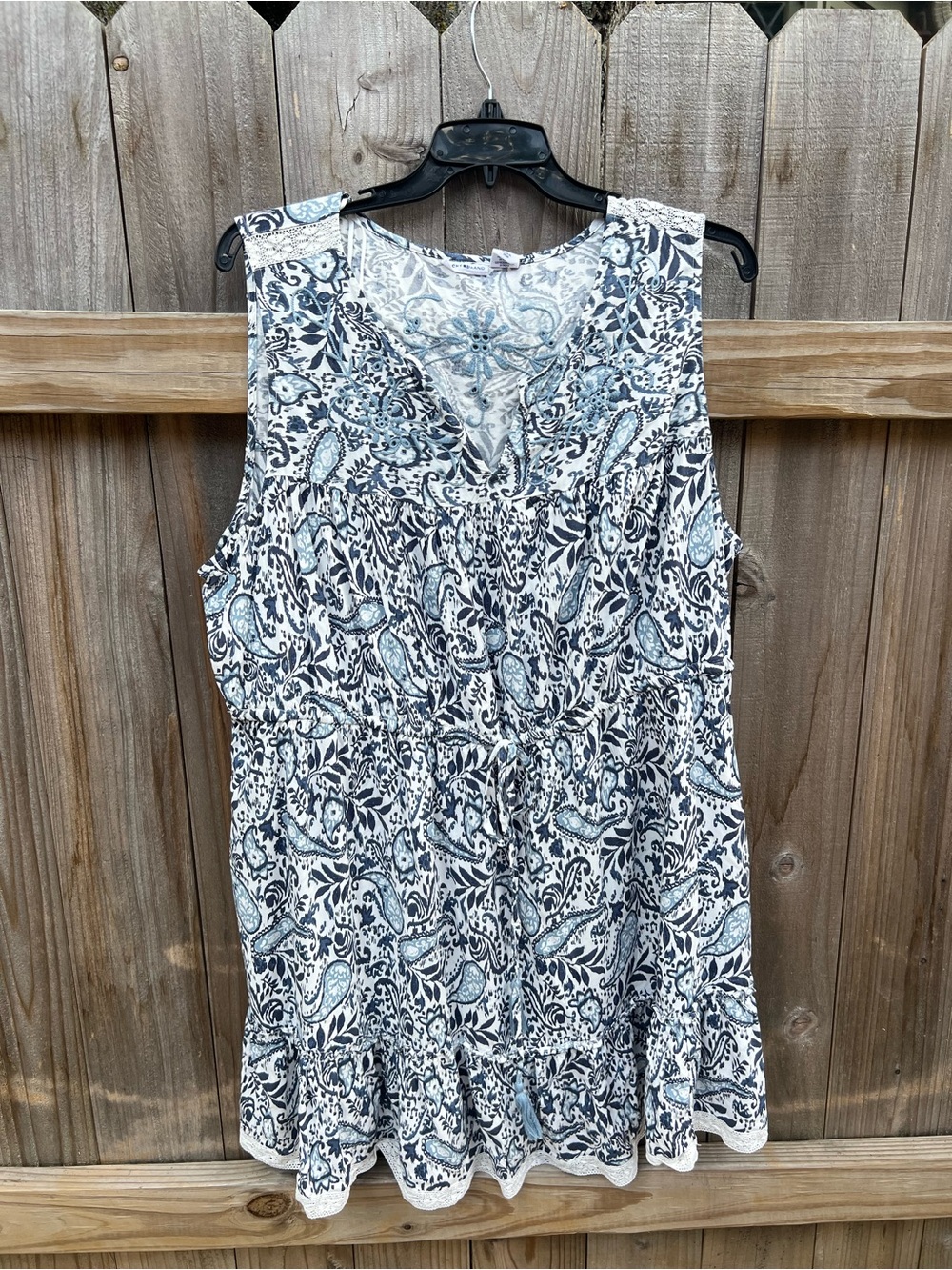 Lucky Brand Navy White Paisley Print Tiered Dress Plus Size 3X